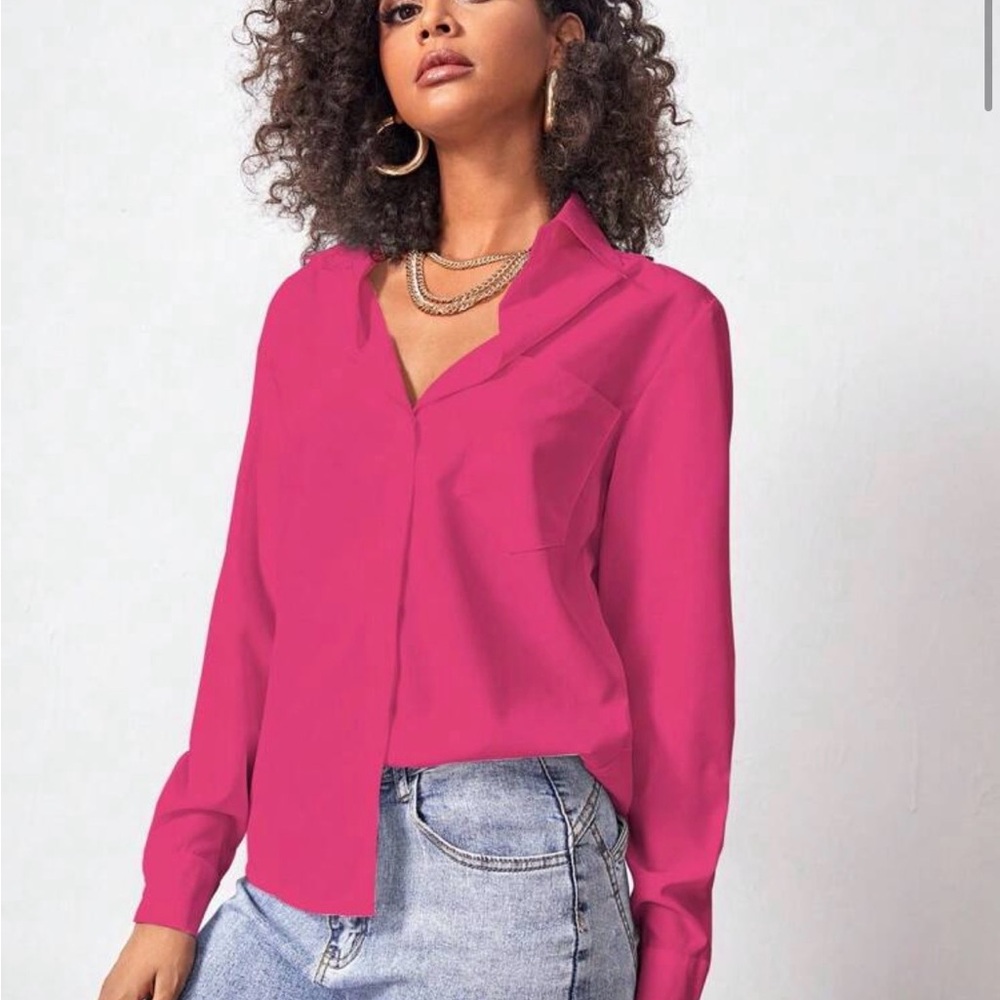 NWOT Women's Hot Pink Button Up